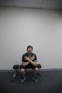 How to do a chair squat / box squat - step 3 front view